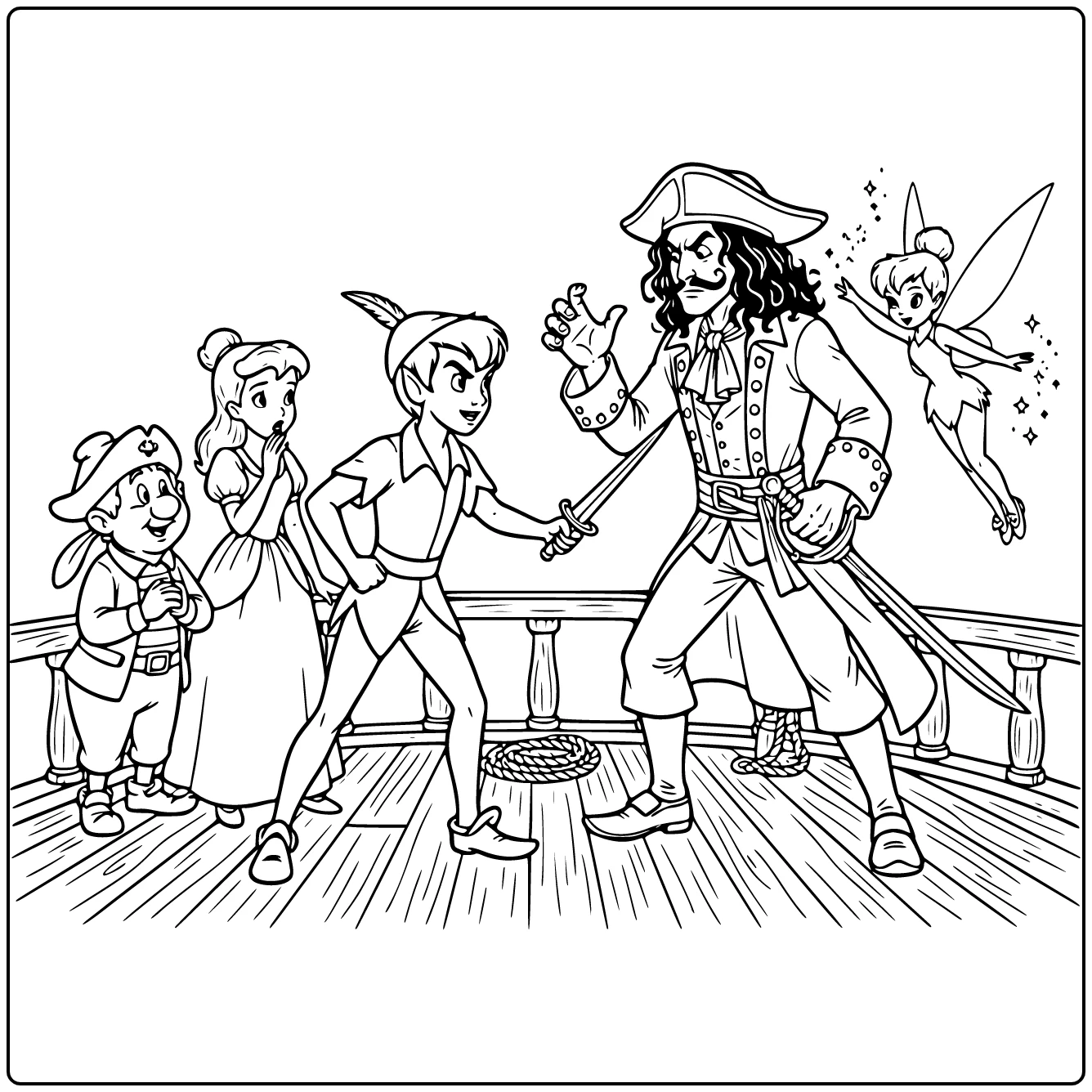 Peter Pan Facing Captain Hook coloring page