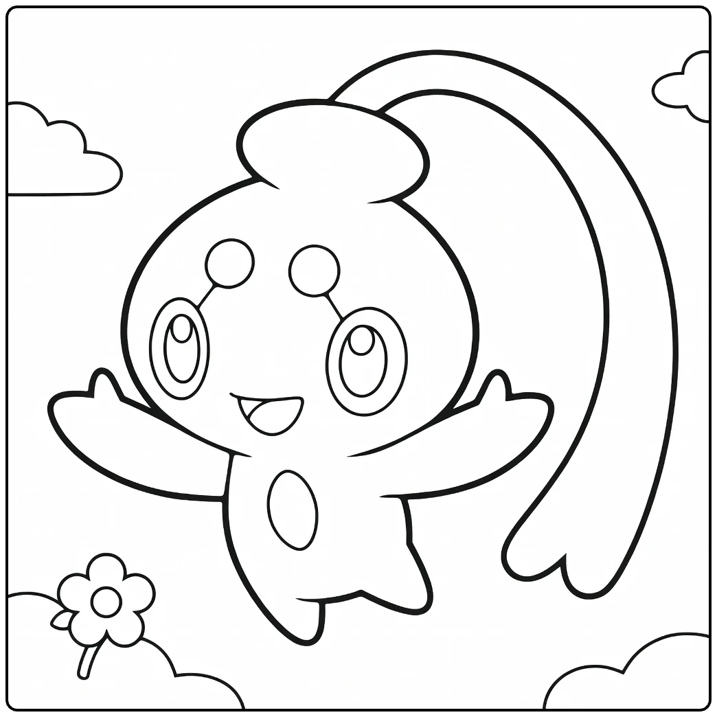 Phione Water Pokemon Clouds and Flower coloring page