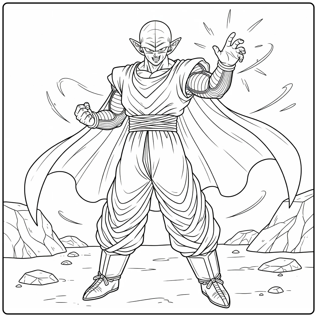 Piccolo in Mighty Stand with Raised Hand coloring page