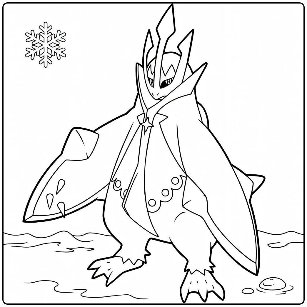 Piplup Water Pokemon in Winter Outfit coloring page