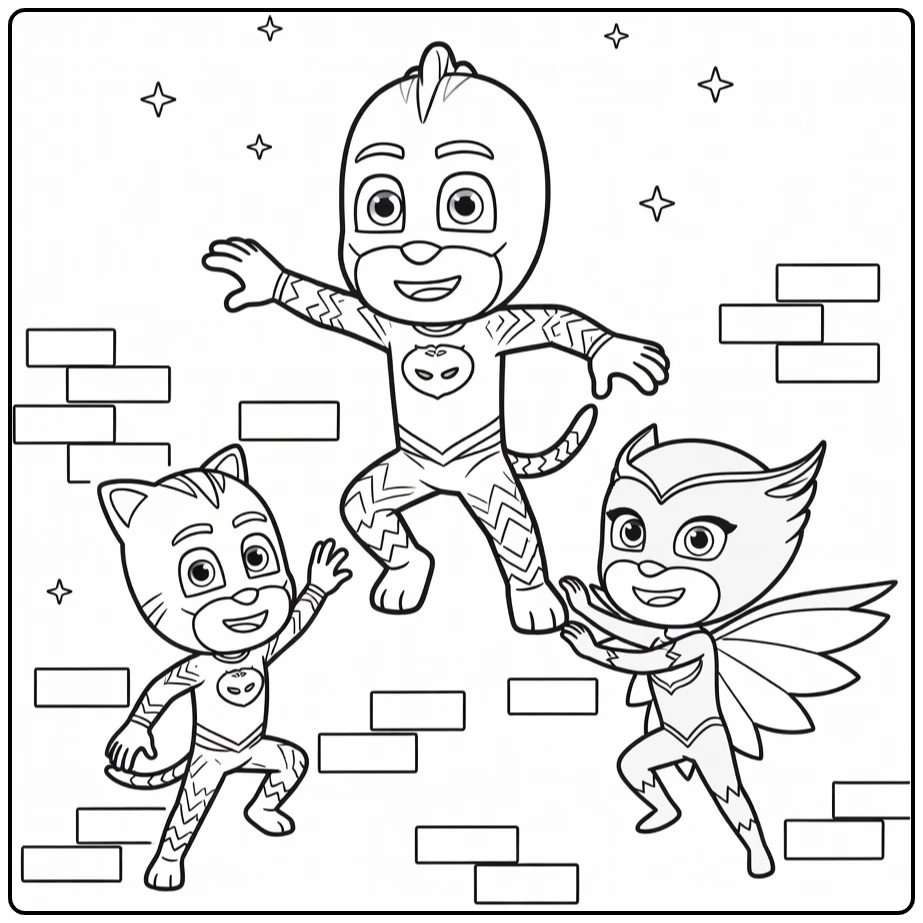 PJ Masks Gekko Heroic Climbing at Wall with Stars coloring page