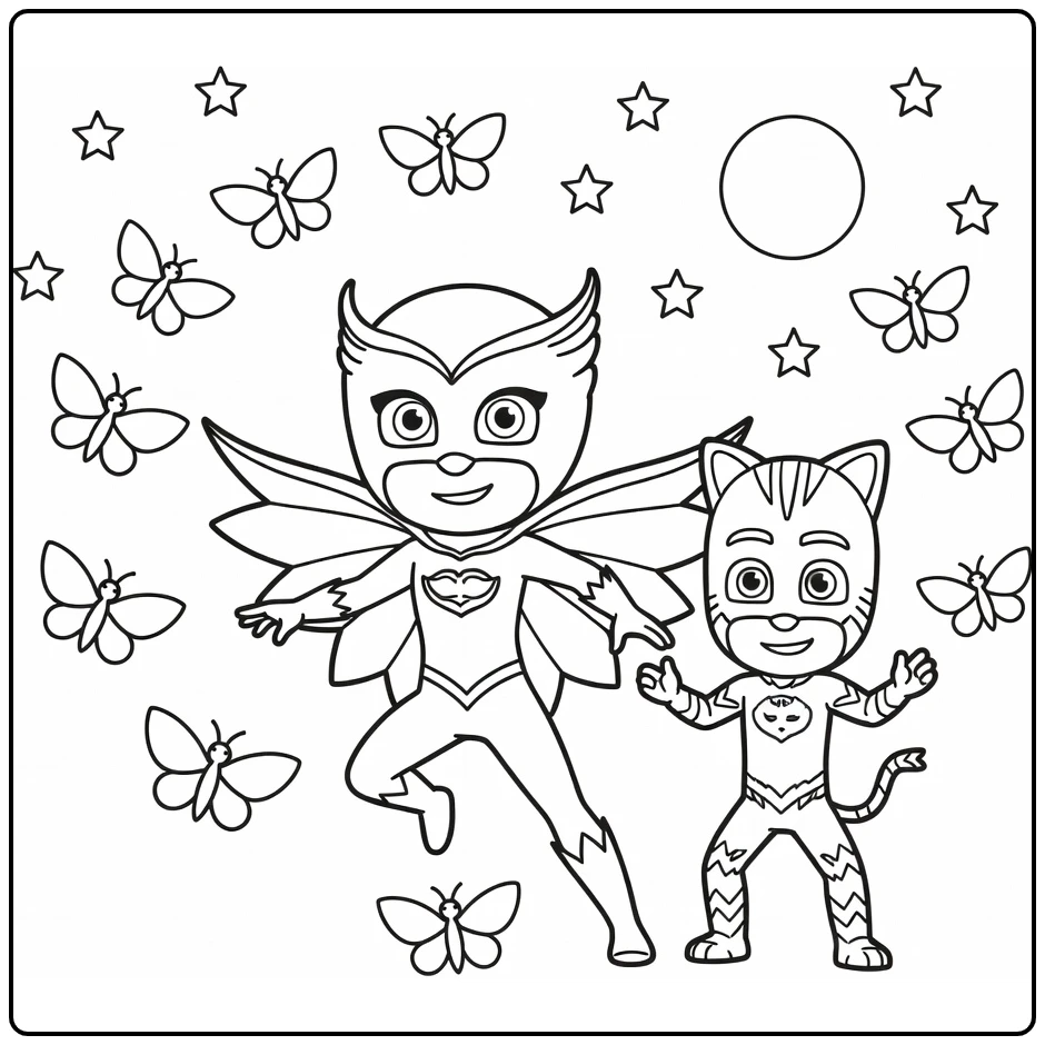 PJ Masks Owlette Luna Girl and Catboy Night coloring page