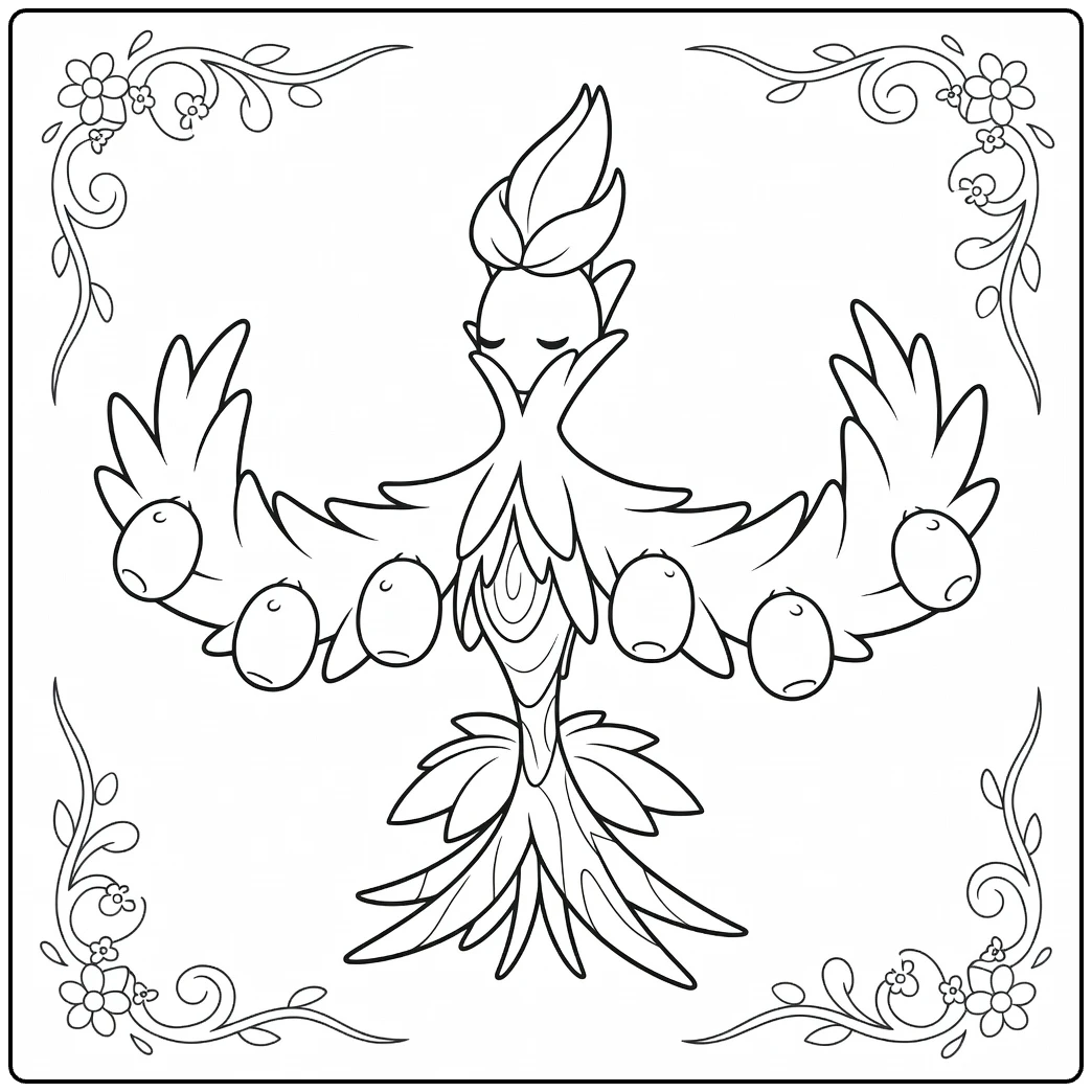 Pokemon Arboliva in Flower Frame coloring page
