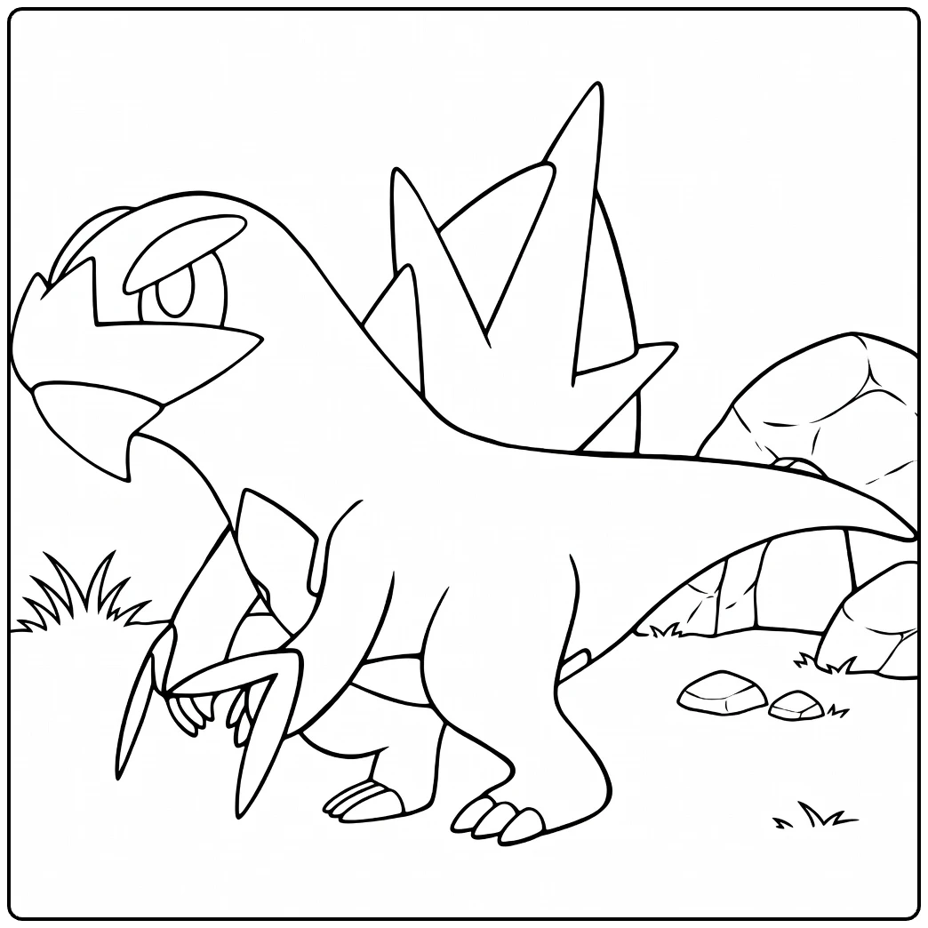 Pokemon Arctibax in Rocky Grass Landscape coloring page