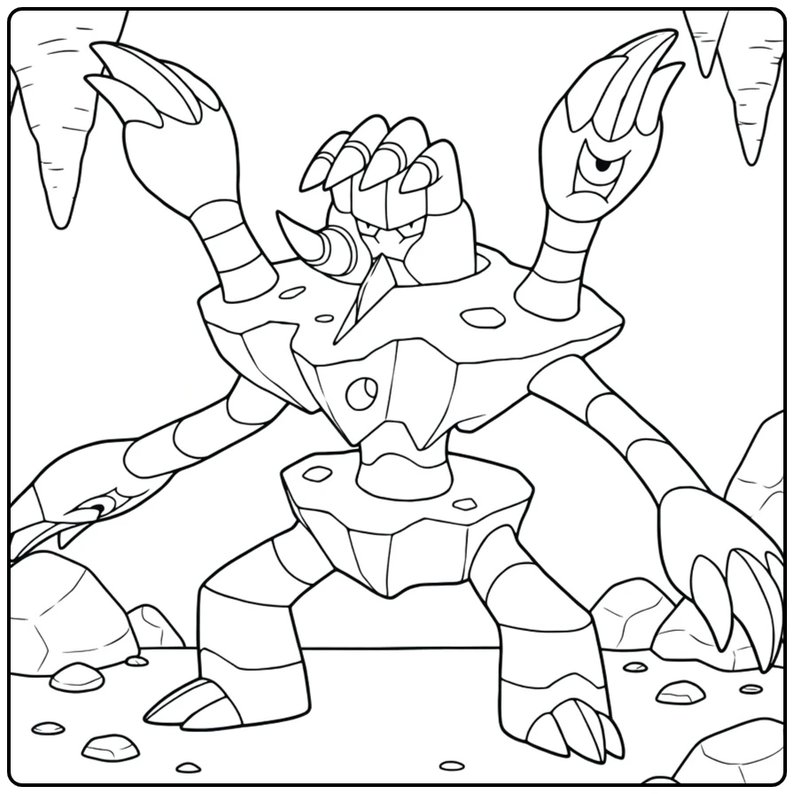 Pokemon Barbaracle in Icy Cave with Icicles coloring page