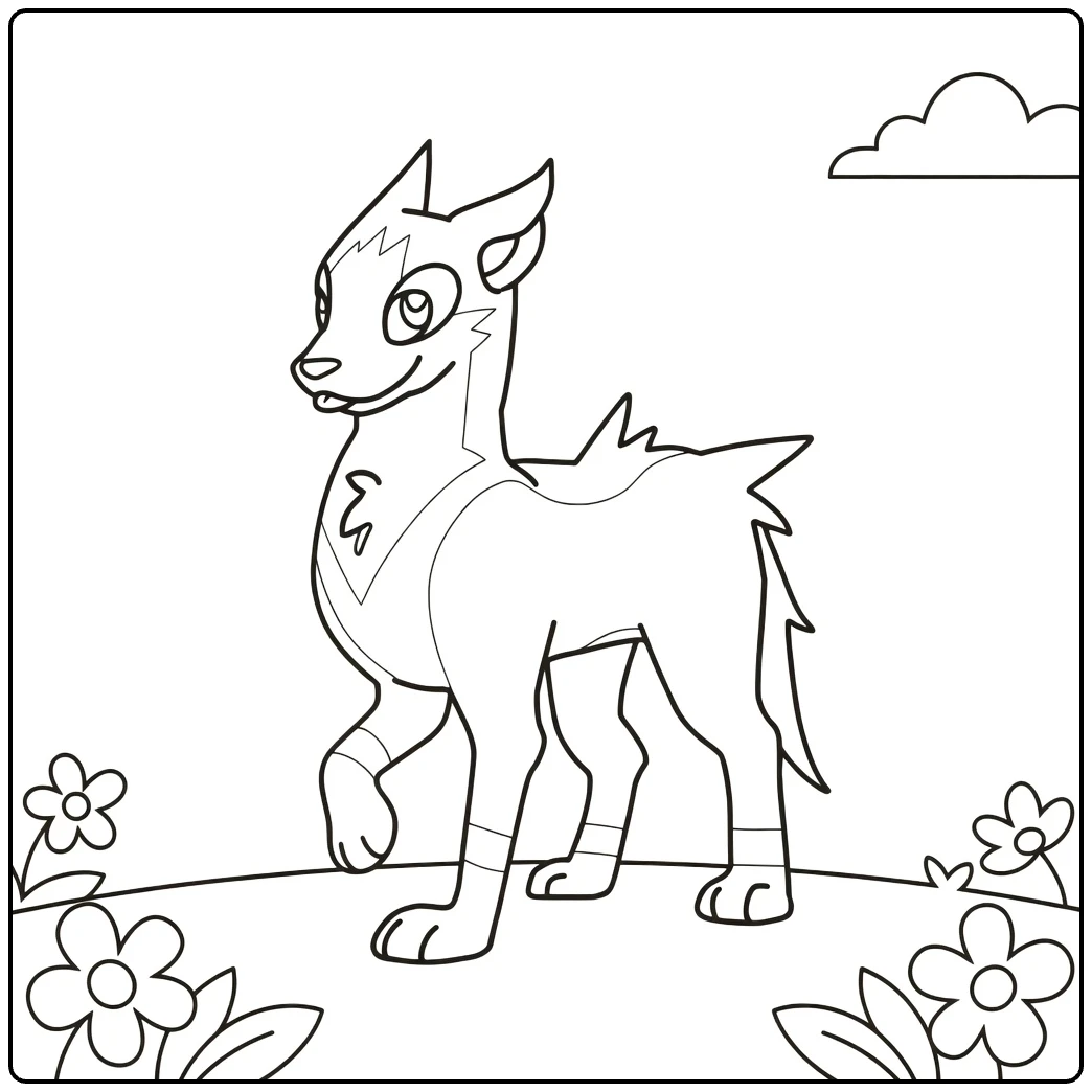 Pokemon Boltund in Flower Field with Cloud coloring page