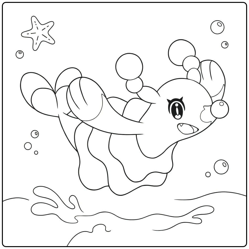 Pokemon Brionne in Sea with Starfish coloring page