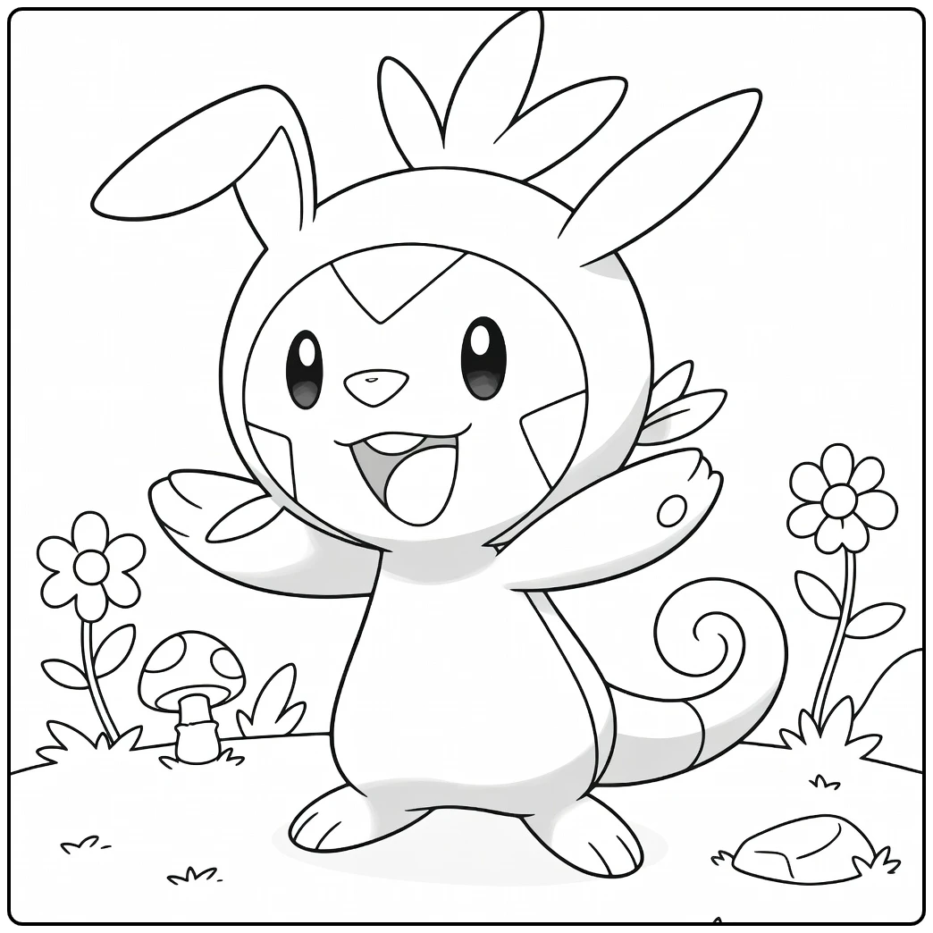 Pokemon Cheerful Chespin in Nature coloring page