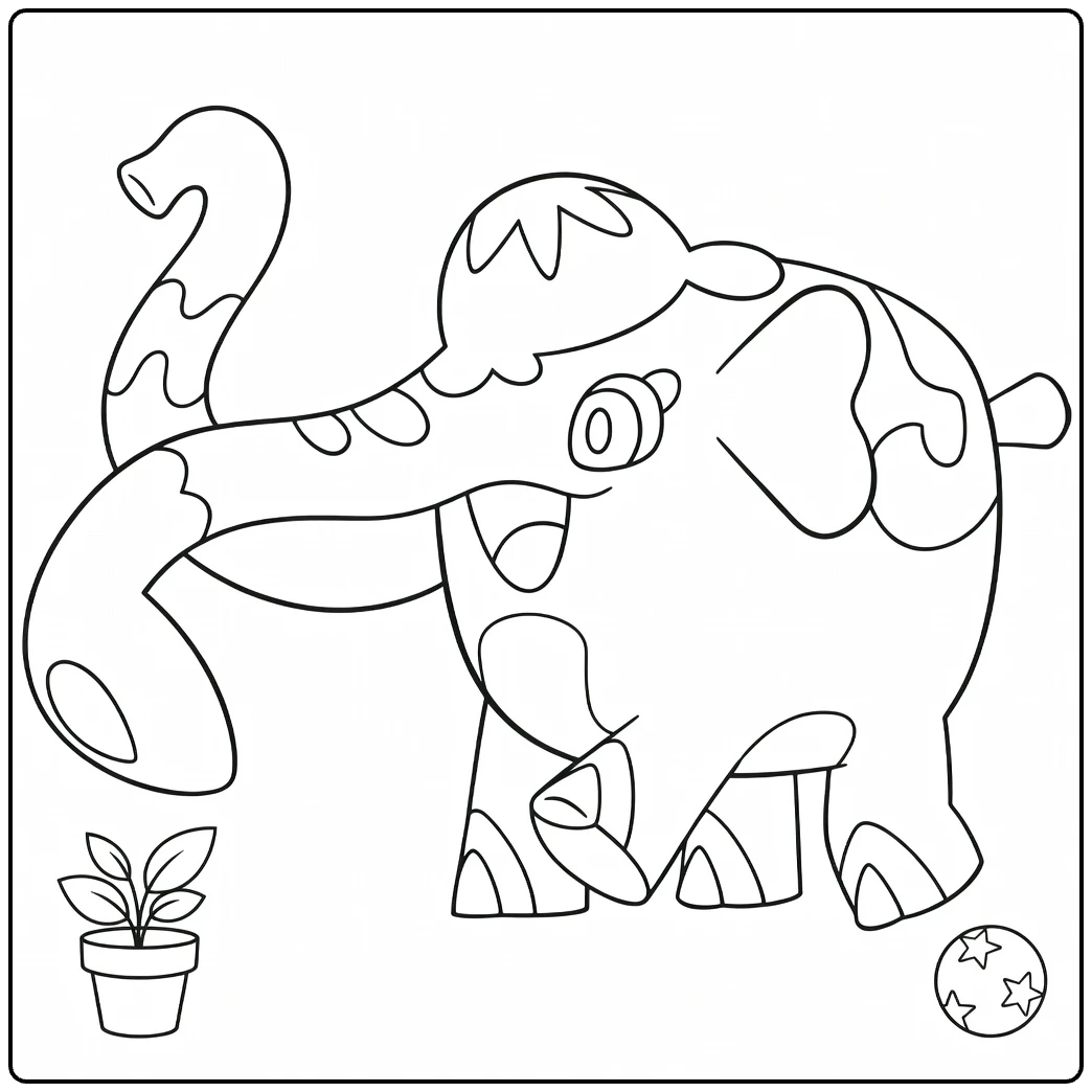 Pokemon Cufant Cute Little Elephant with Pet coloring page
