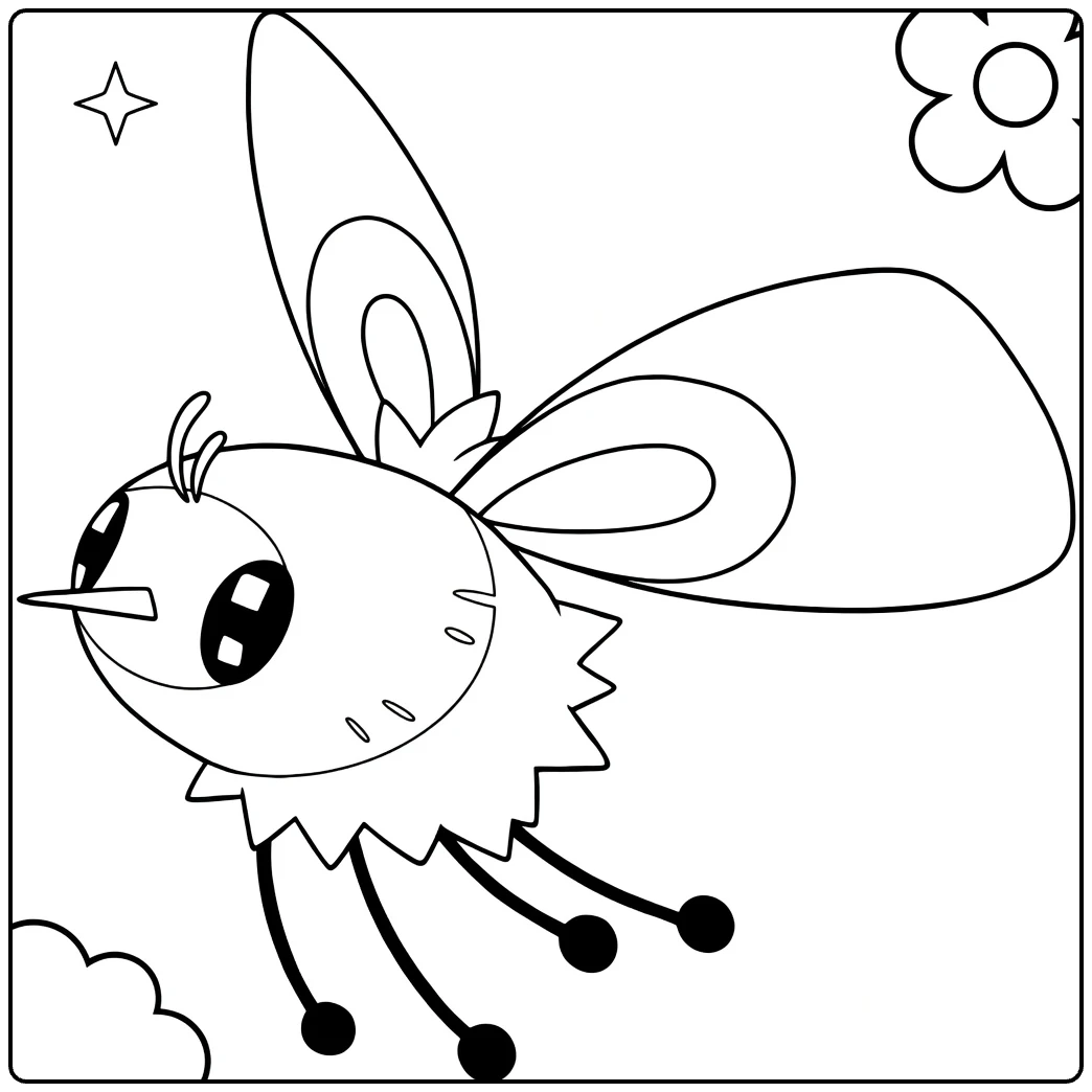 Pokemon Cutiefly Flowers and Stars coloring page