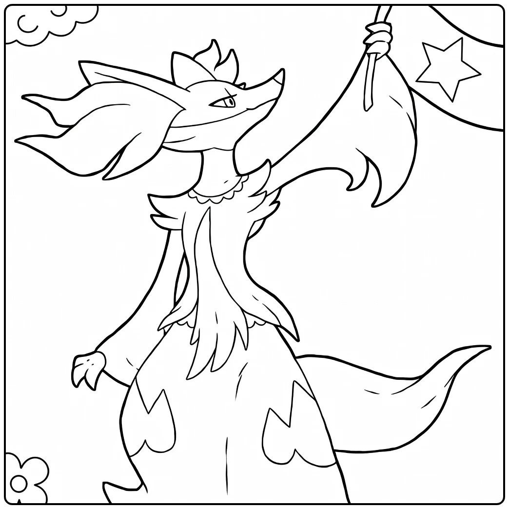 Pokemon Delphox Fire Fox in Party Dress coloring page