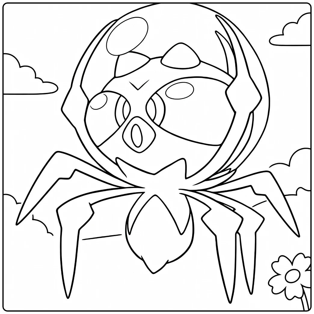 Pokemon Dewpider on Flower with Clouds coloring page