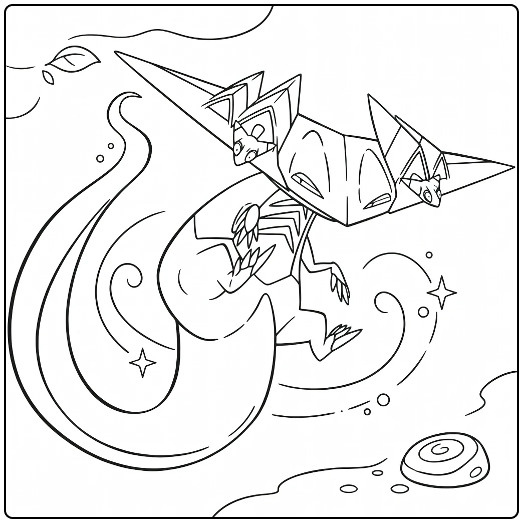 Pokemon Dragapult in Dynamic Flight Pose coloring page