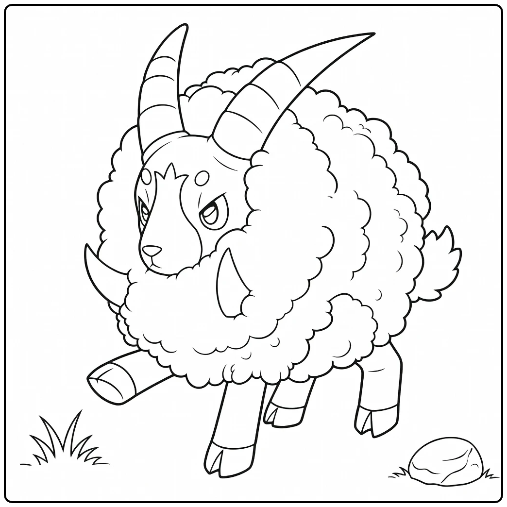 Pokemon Dubwool in Action Pose with Grass coloring page