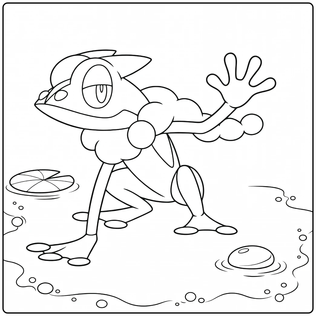 Pokemon Frogadier Frog Waving Cheerful coloring page