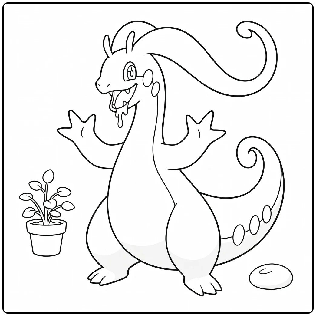 Pokemon Goodra Cheerful Pose and Accessories coloring page