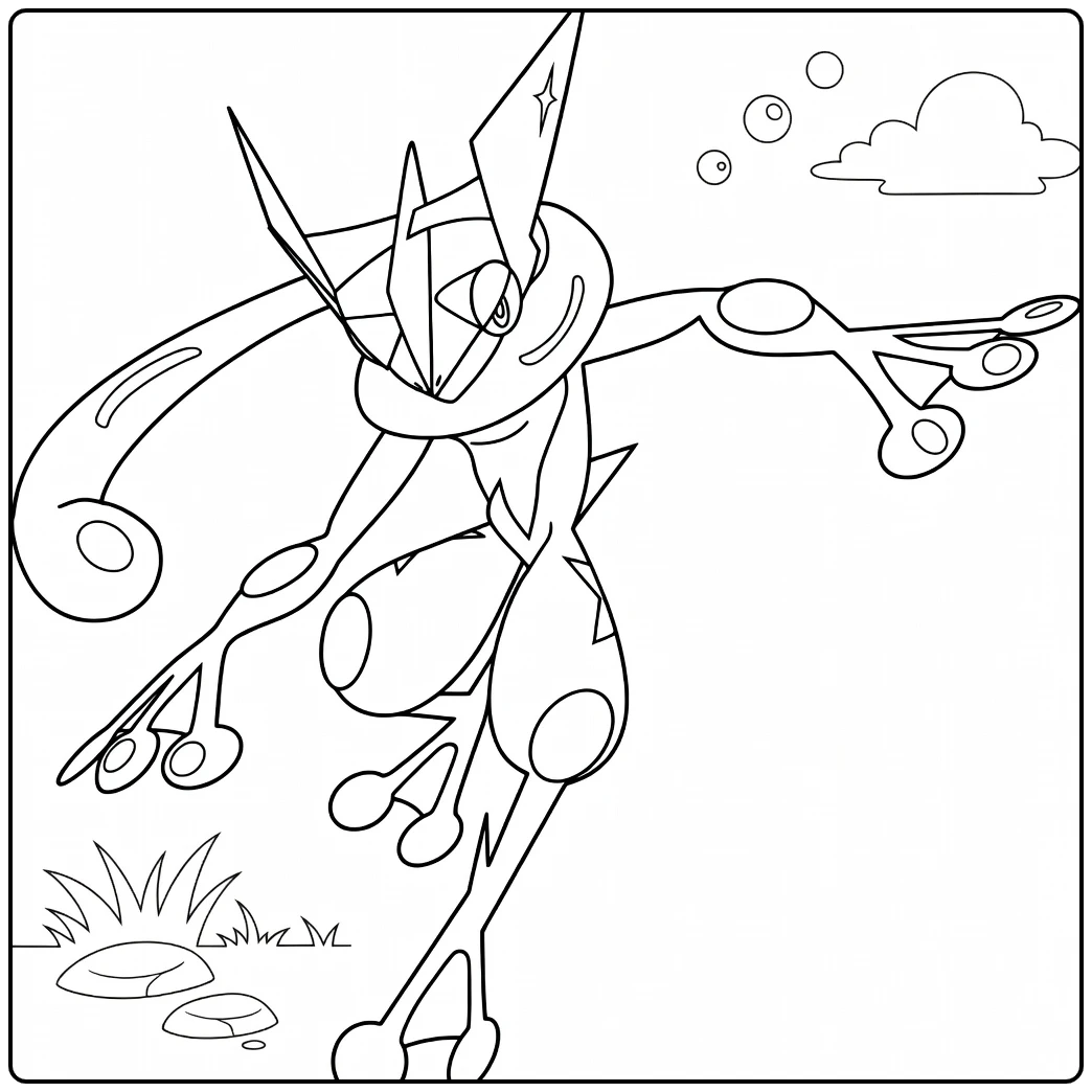 Pokemon Greninja Ninja Frog Action coloring page