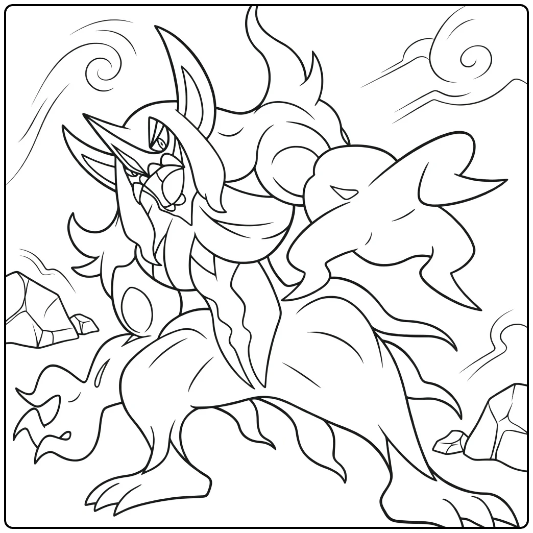 Pokemon Grimmsnarl Wind and Rocks coloring page