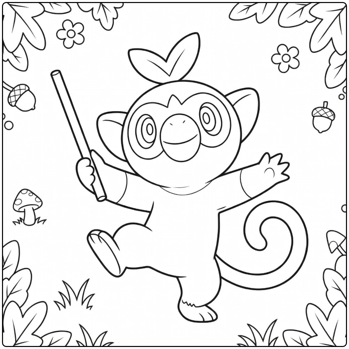 Pokemon Happy Grookey with Walking Stick coloring page