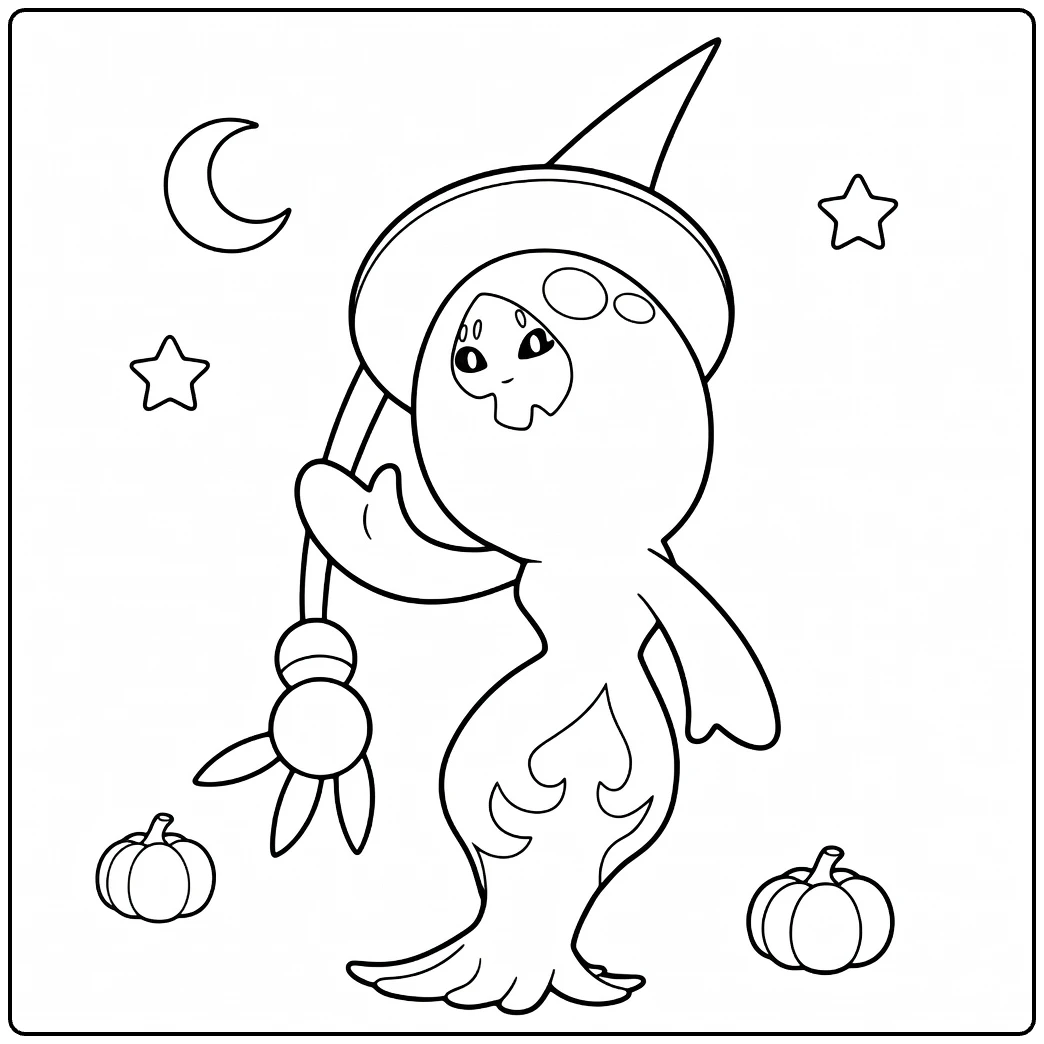 Pokemon Hatterene Moon Stars and Pumpkins coloring page