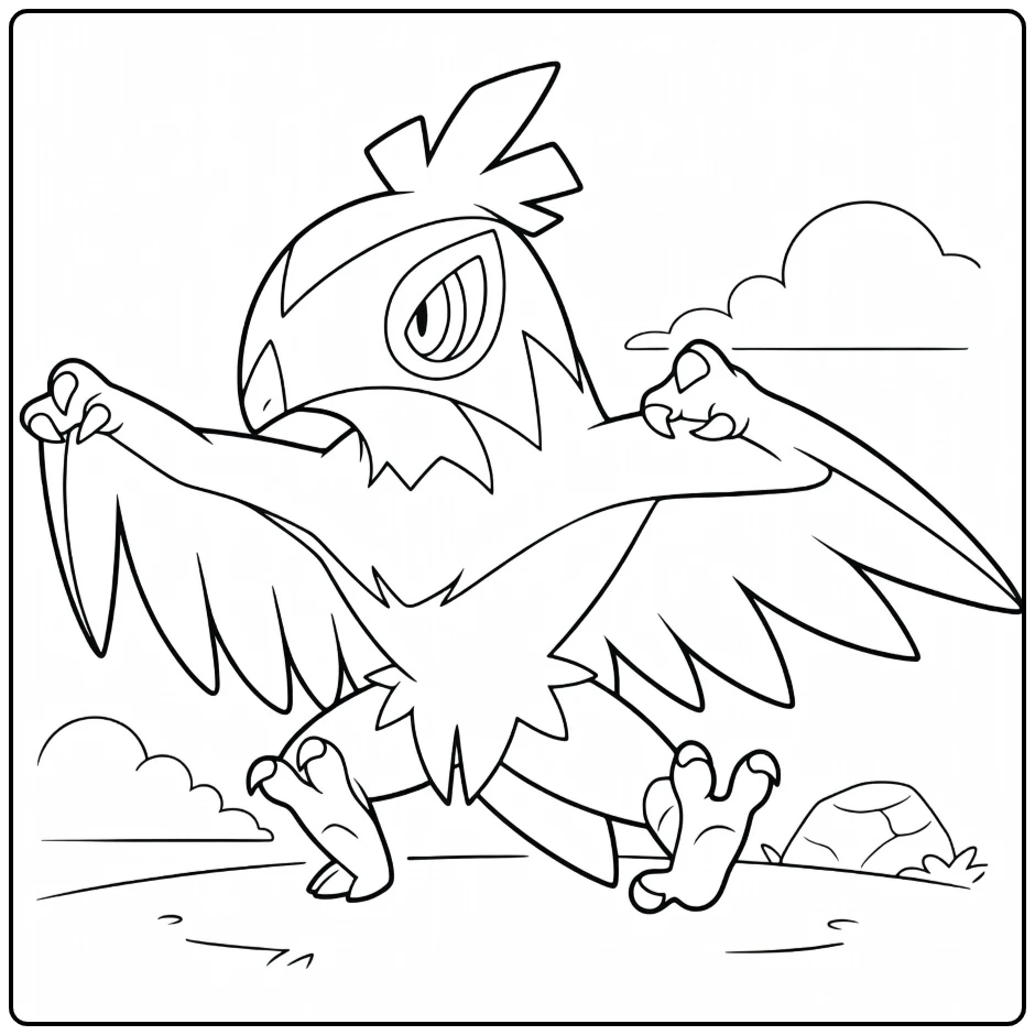 Pokemon Hawlucha in Dynamic Action Pose coloring page