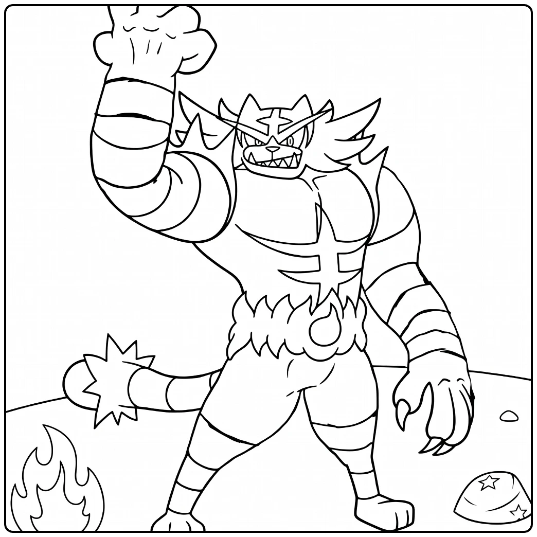 Pokemon Incineroar Tough Tiger with Flames coloring page