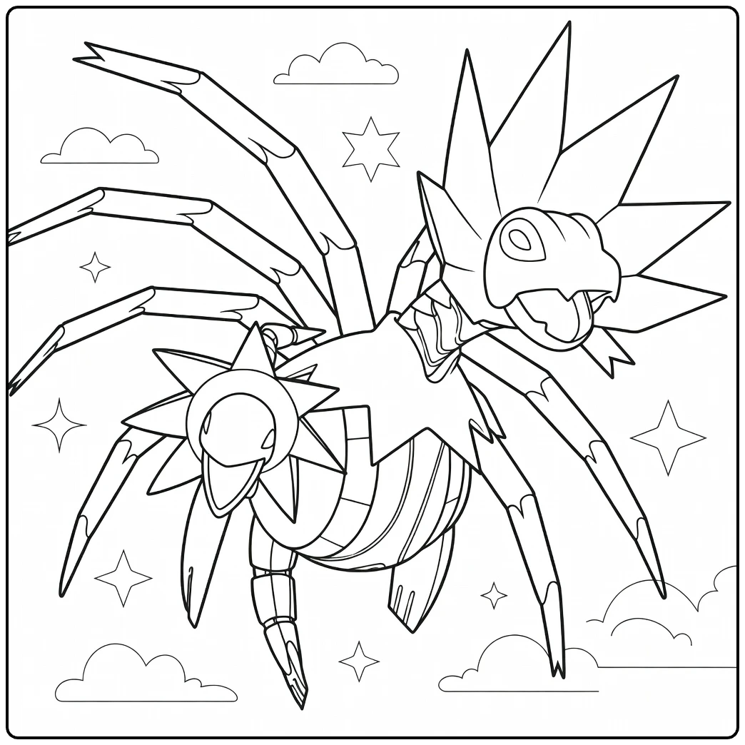 Pokemon Iron Jugulis Flying in the Sky coloring page