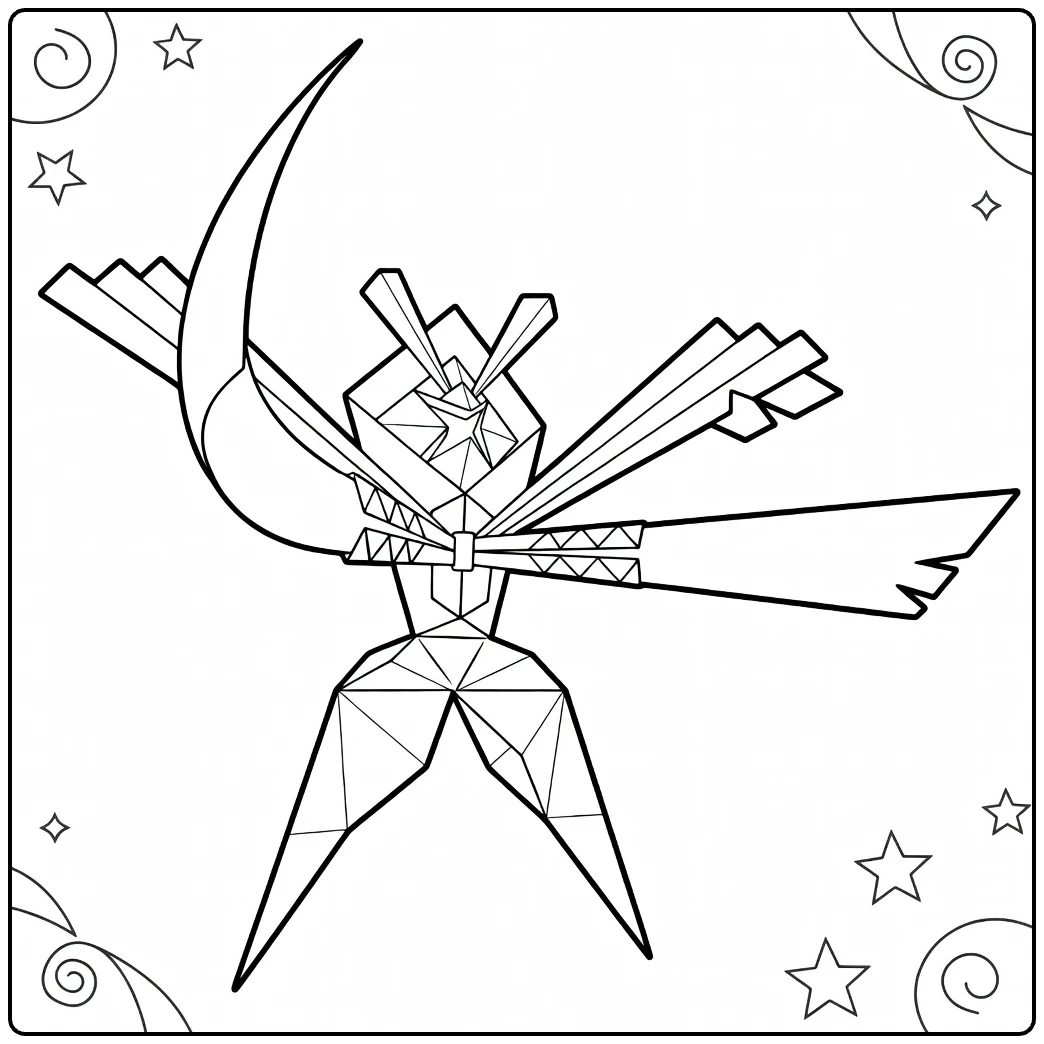 Pokemon Kartana in Origami Style with Blades coloring page