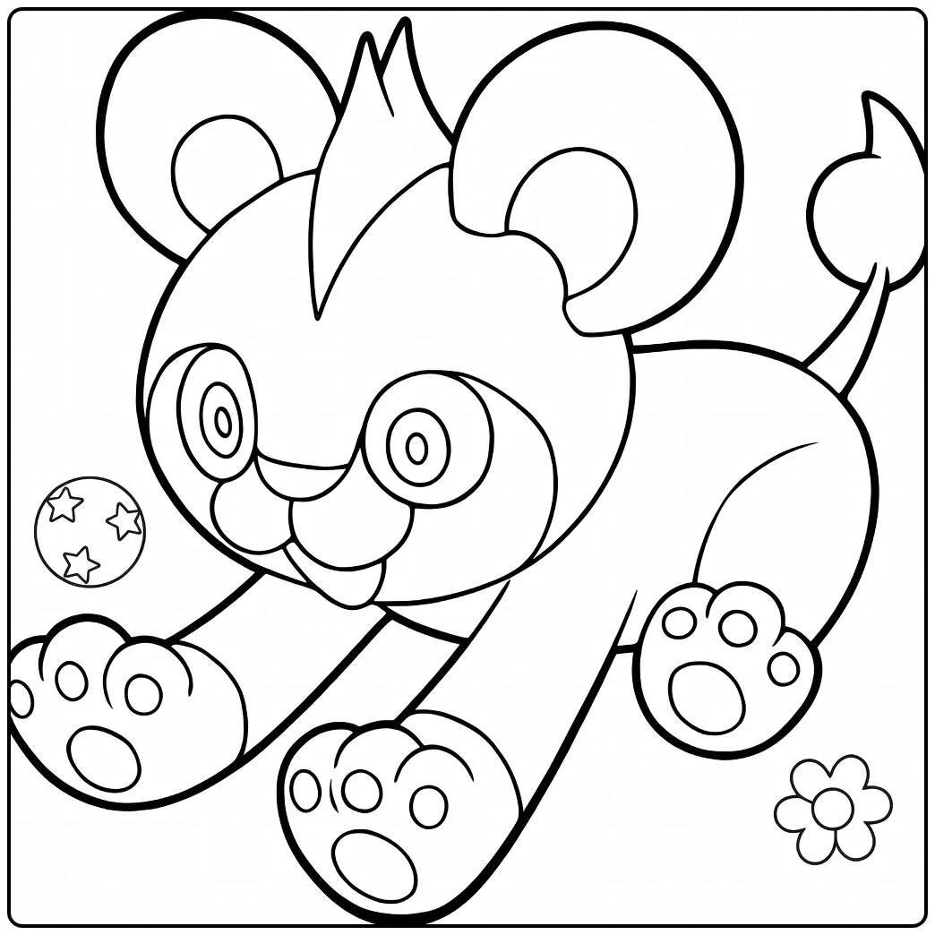 Litleo Playfully Pokemon with Flower coloring page