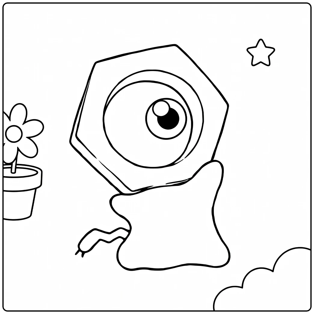 Pokemon Meltan Cute with Flower and Eye coloring page