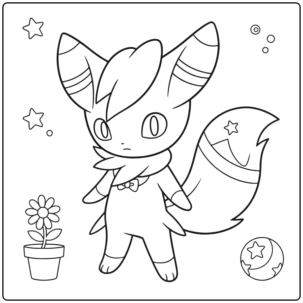 Pokemon Meowstic Cute Kitten Bow Tie coloring page
