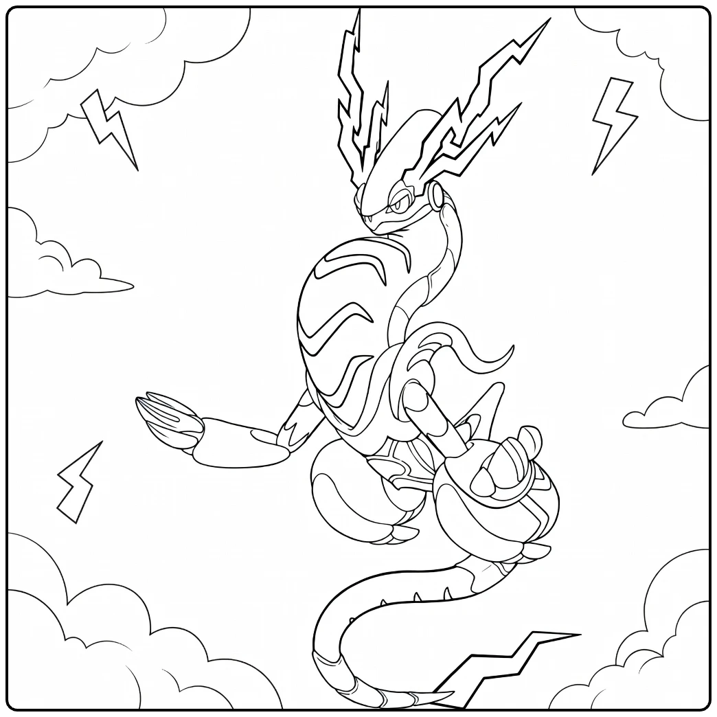 Pokemon Miraidon in Thunderstorm coloring page
