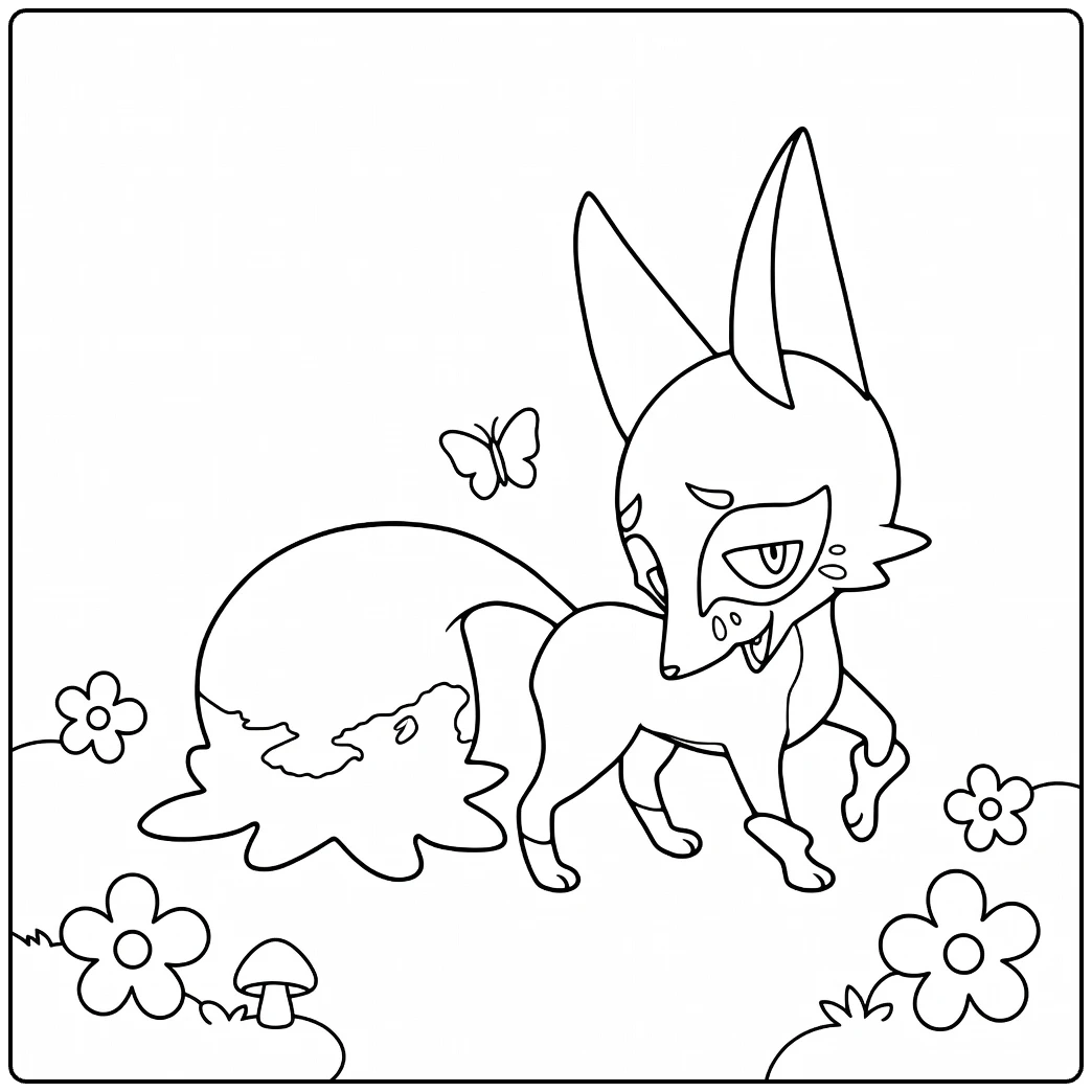 Pokemon Nickit Cute Little Fox in Forest coloring page