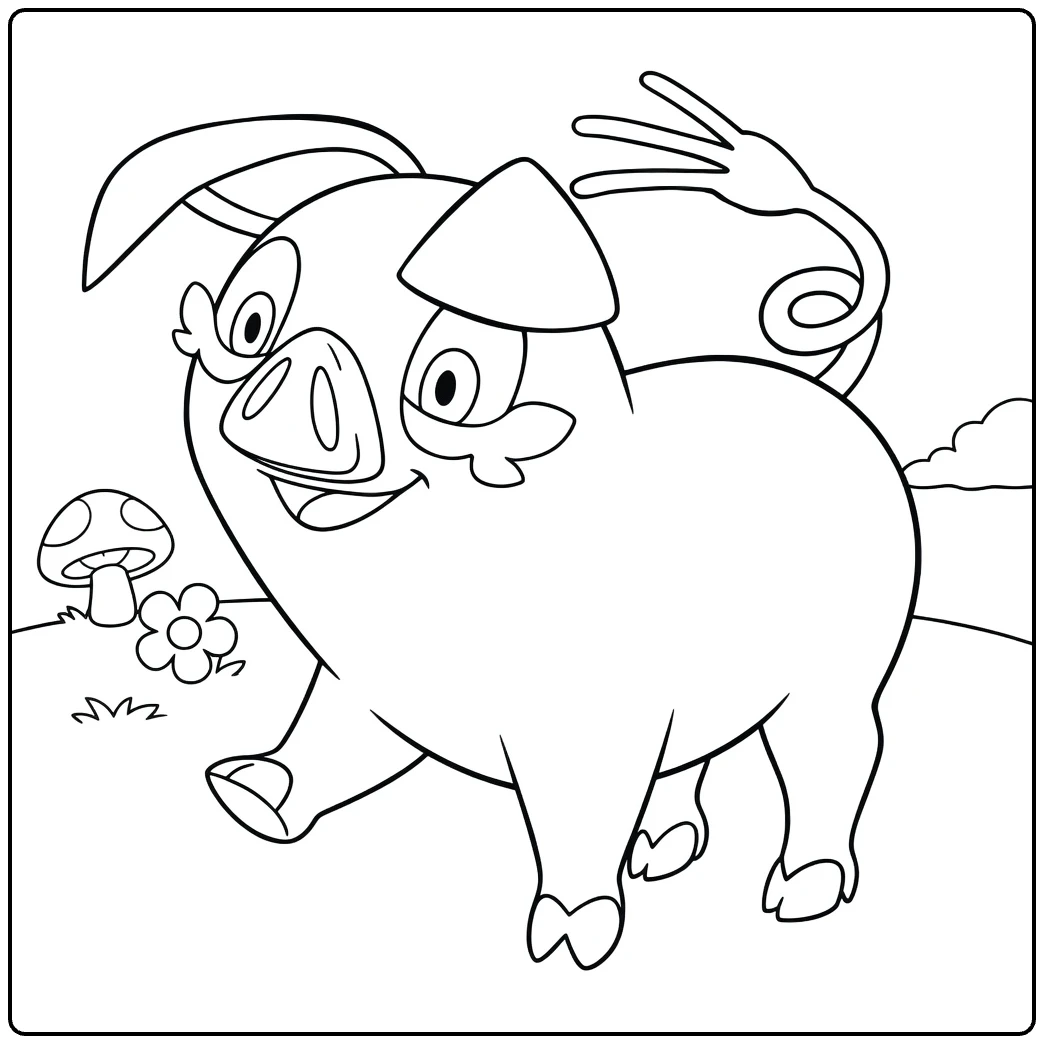 Pokemon Oinkologne in Nature with Flower coloring page