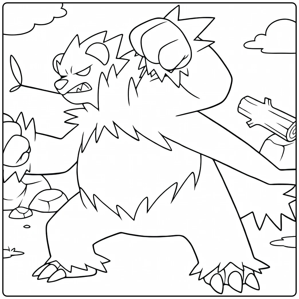 Pokemon Pangoro Walking Stick and Fist coloring page