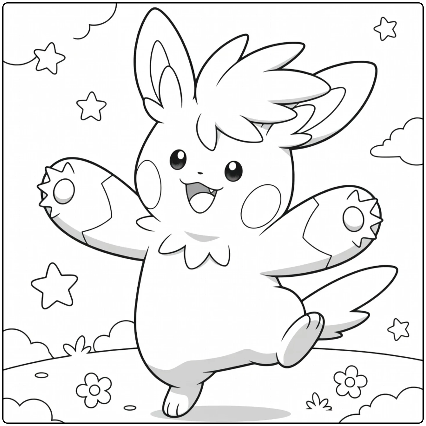 Pokemon Pawmot in Happy Dance Pose with Clouds coloring page