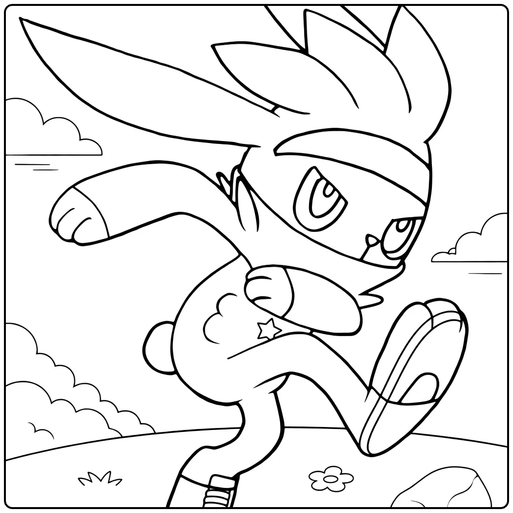 Pokemon Raboot in Action Pose Running coloring page