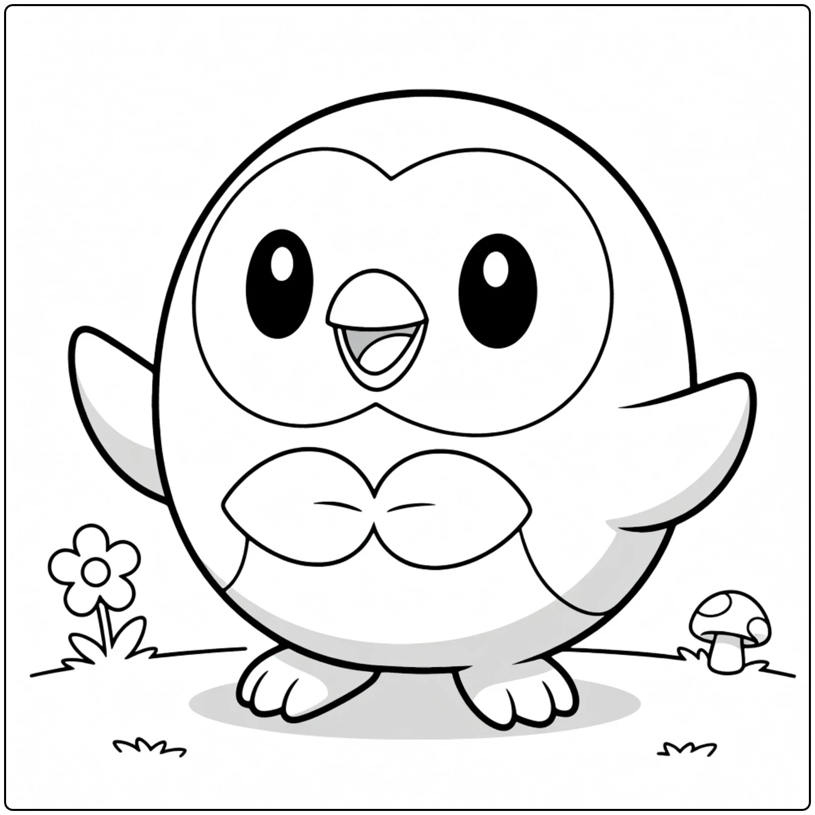 Pokemon Rowlet Flower and Mushroom coloring page