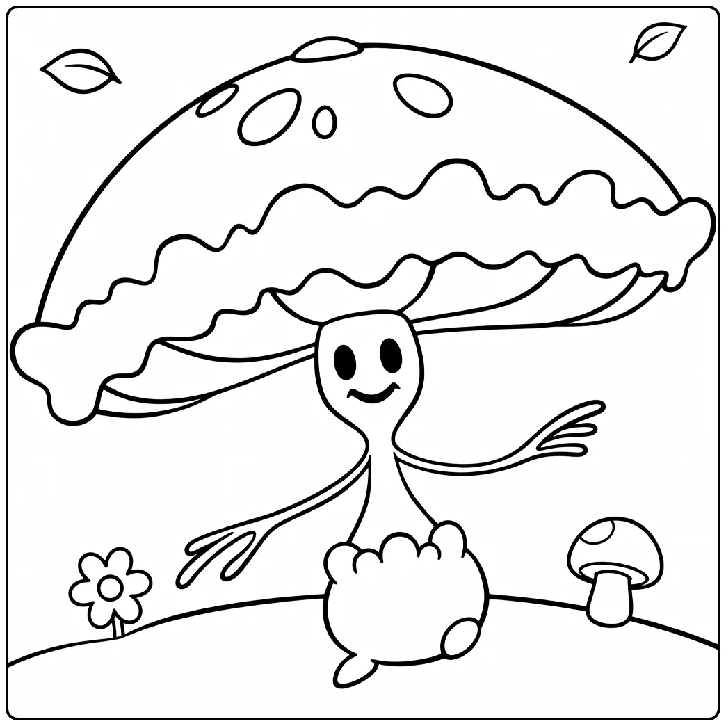 Pokemon Shiinotic in Autumn with Flowers and Mushroom coloring page
