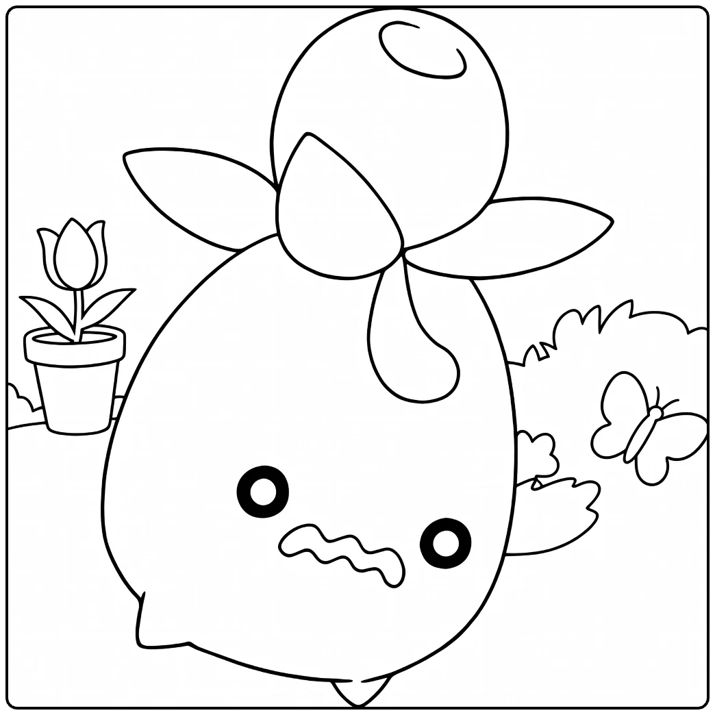 Pokemon Smoliv Worried with Tulip Pot coloring page
