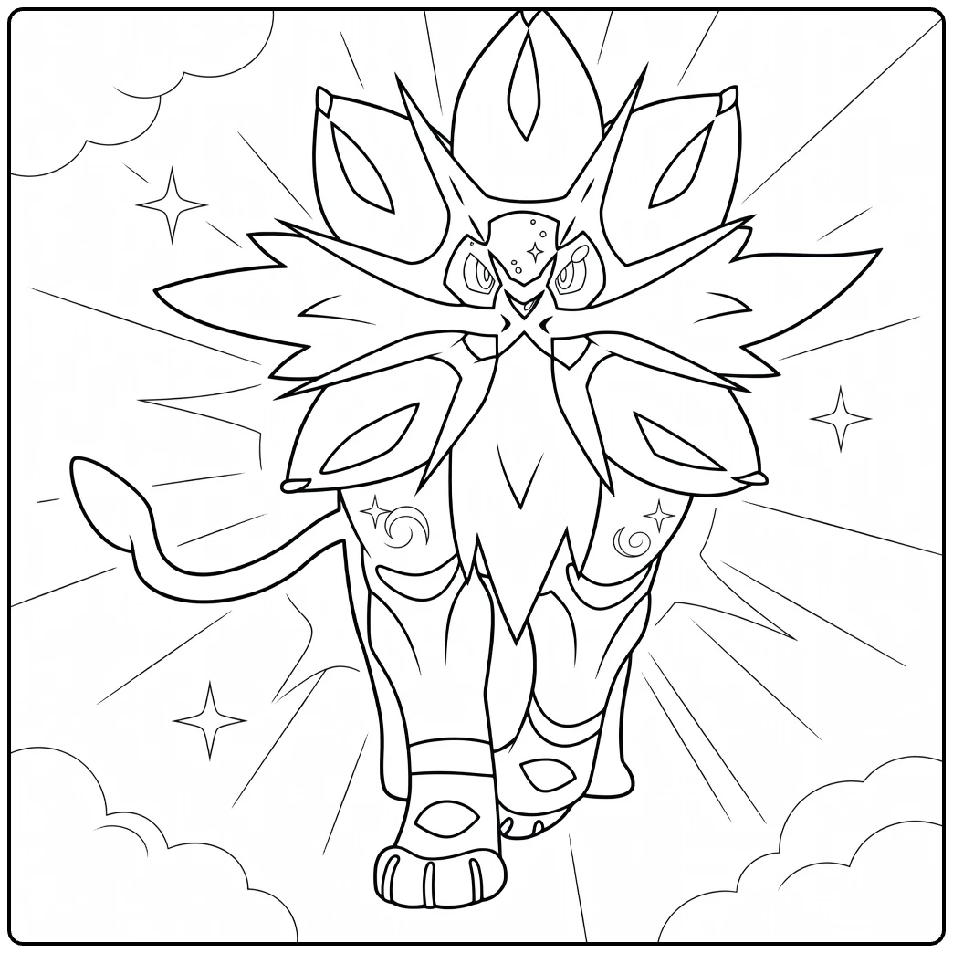 Pokemon Solgaleo in Cosmic Pose coloring page