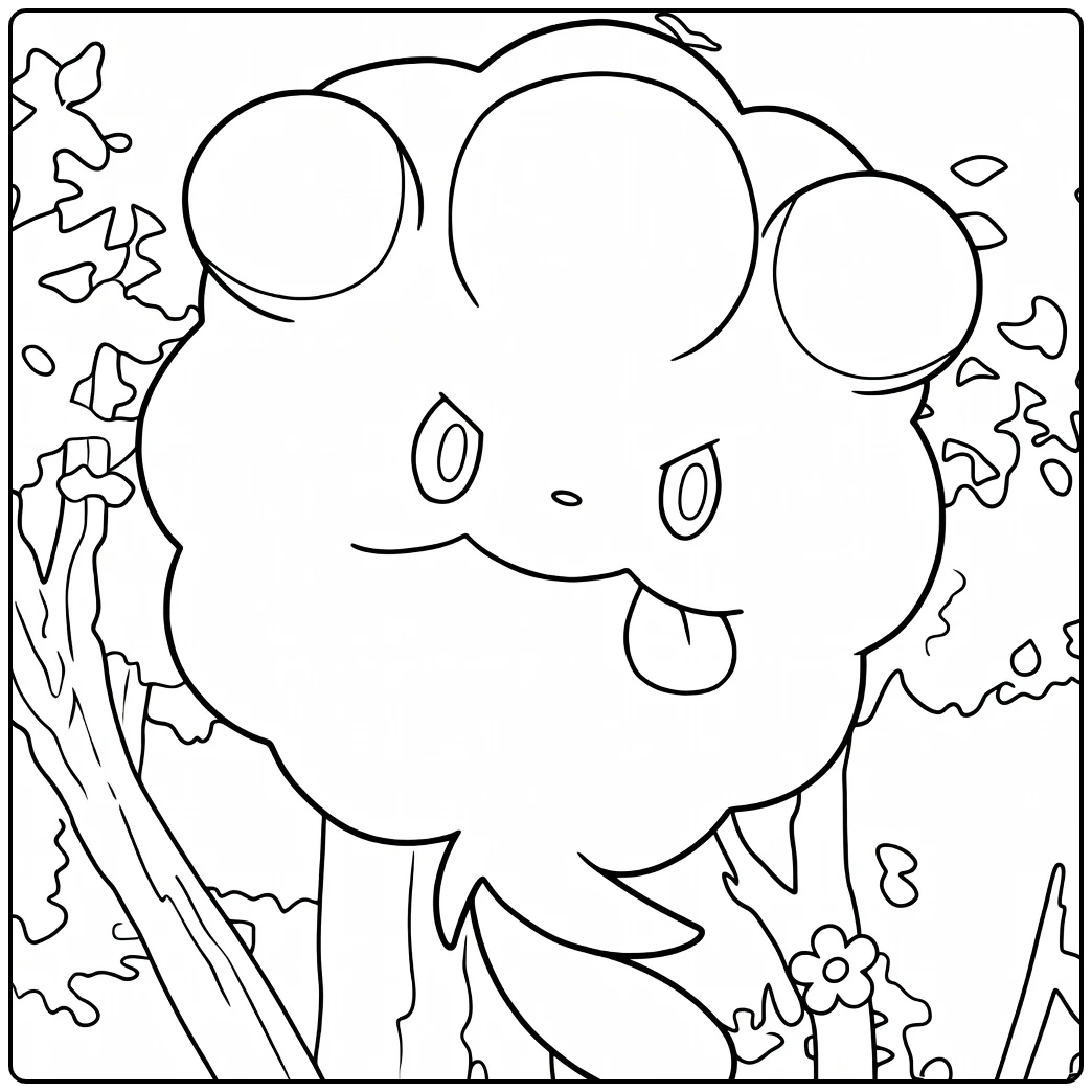 Pokemon Swirlix in Forest with Flowers and Leaves coloring page