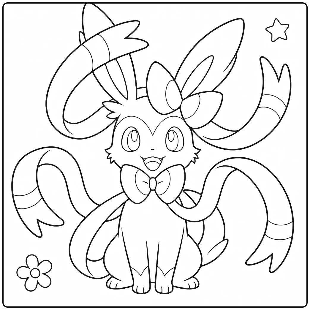 Sylveon Fun Fairy Pokemon Sitting coloring page