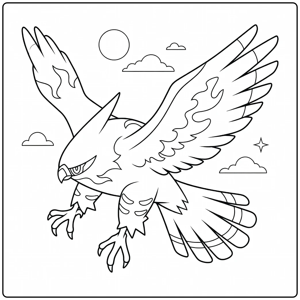 Pokemon Talonflame Sun and Clouds coloring page