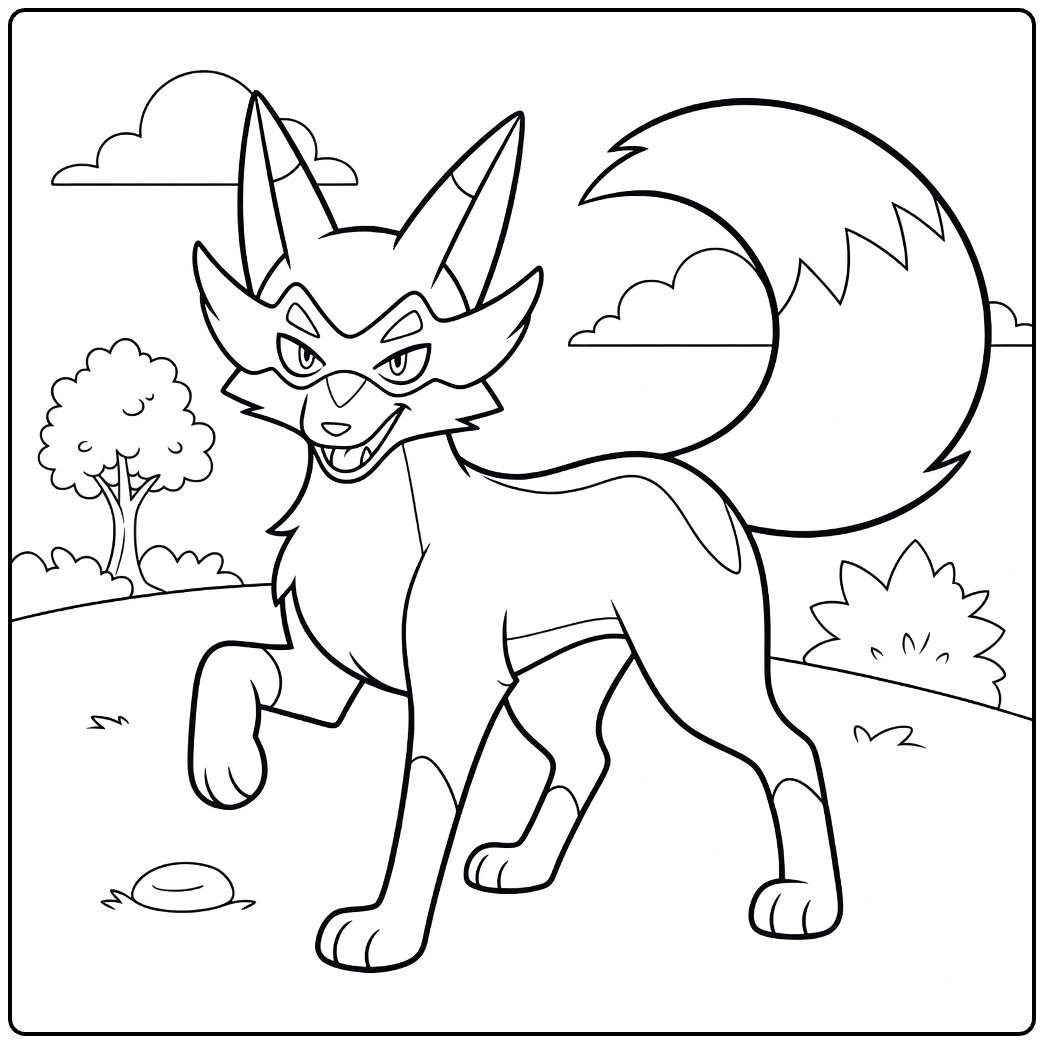 Pokemon Thievul in Wooded Nature coloring page