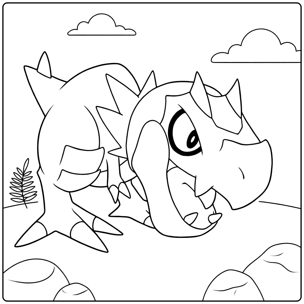 Pokemon Tyrunt in Prehistoric Landscape coloring page