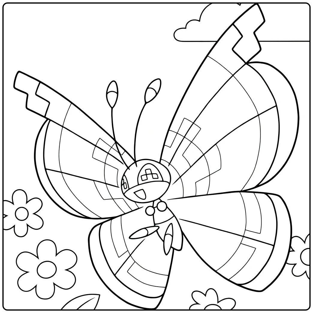 Pokemon Vivillon Patterns and Flowers coloring page