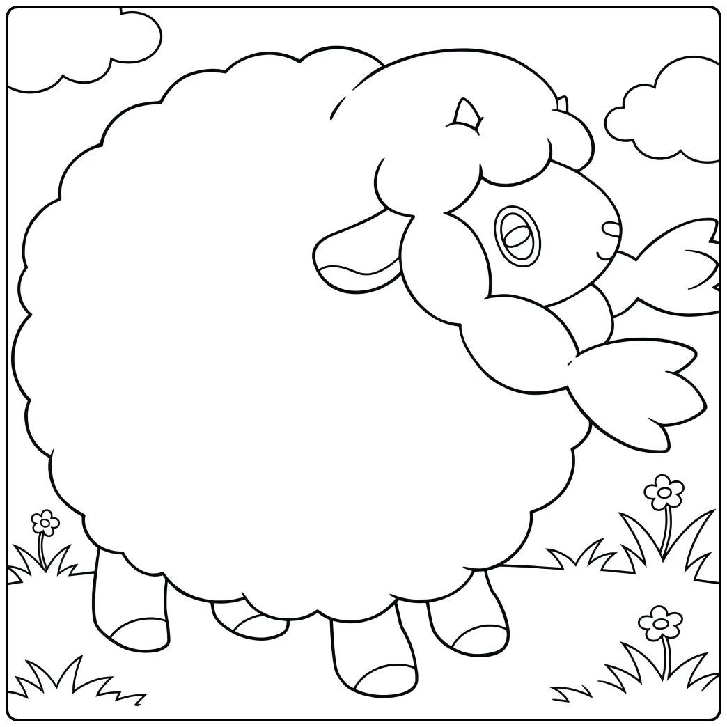 Pokemon Wooloo in Meadow with Clouds and Grass coloring page