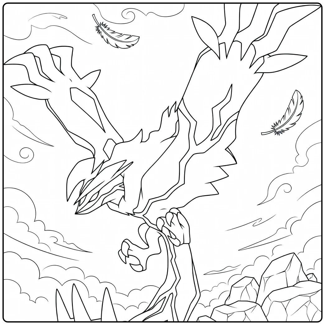 Pokemon Yveltal in Dynamic Flight Pose coloring page