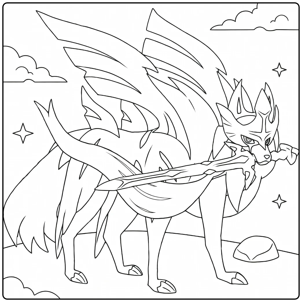 Pokemon Zacian Tough Wolf Hero coloring page